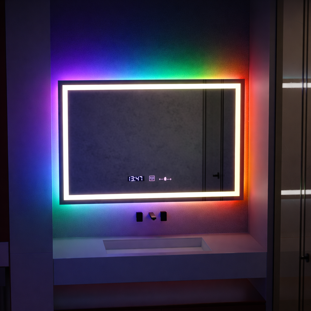 Oglinda LED Rectangulara 120x80cm Verite MotionGlow Marcello, Sistem Dezaburire, Ceas & Termometru, Dimabila W09/120X80BTRGB - imagine 3