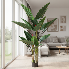 Decoratiune Strelitzia, 2 trunchiuri, Plastic, 190 cm, Verde
